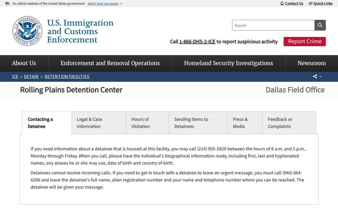 Rolling Plains Detention Center release and custody source for Haskell County