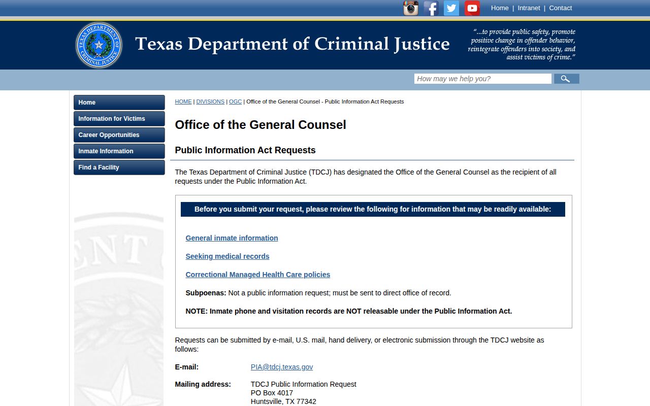 TDCJ records request instructions for Haskell County state release history