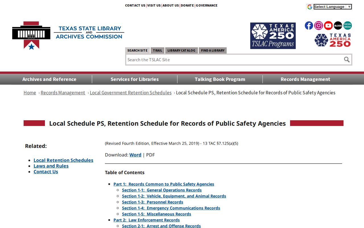 Texas retention schedule for Haskell County 72-hour release records